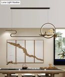 GobekUsa Minimalist Linear Hanging Lamp with Metal Frame, LED Lighting, Monk and Tree Design – Ideal for Study Room and Island Décor