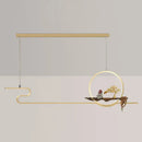 GobekUsa Minimalist Linear Hanging Lamp with Metal Frame, LED Lighting, Monk and Tree Design – Ideal for Study Room and Island Décor