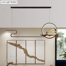 GobekUsa Minimalist Linear Hanging Lamp with Metal Frame, LED Lighting, Monk and Tree Design – Ideal for Study Room and Island Décor