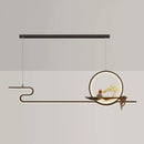 GobekUsa Minimalist Linear Hanging Lamp with Metal Frame, LED Lighting, Monk and Tree Design – Ideal for Study Room and Island Décor