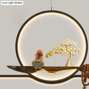GobekUsa Minimalist Linear Hanging Lamp with Metal Frame, LED Lighting, Monk and Tree Design – Ideal for Study Room and Island Décor