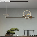 GobekUsa Minimalist Linear Hanging Lamp with Metal Frame, LED Lighting, Monk and Tree Design – Ideal for Study Room and Island Décor