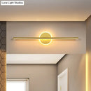 GobekUsa Minimalist LED Wall Sconce in Gold - Metal Linear & Round Vanity Light, 16"/23.5"/31.5" Wide