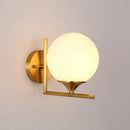 GobekUsa Minimalist Gold Sphere Bedside Wall Sconce - 1-Light Milk Glass Wall Mounted Light with Right Angle Arm