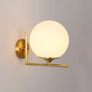 GobekUsa Minimalist Gold Sphere Bedside Wall Sconce - 1-Light Milk Glass Wall Mounted Light with Right Angle Arm