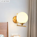 GobekUsa Minimalist Gold Sphere Bedside Wall Sconce - 1-Light Milk Glass Wall Mounted Light with Right Angle Arm
