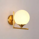 GobekUsa Minimalist Gold Sphere Bedside Wall Sconce - 1-Light Milk Glass Wall Mounted Light with Right Angle Arm