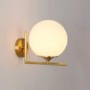 GobekUsa Minimalist Gold Sphere Bedside Wall Sconce - 1-Light Milk Glass Wall Mounted Light with Right Angle Arm