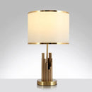 GobekUsa Minimalist Fabric Round Shade Table Lamp - 1 Light Brass Nightstand Lighting for Study Room