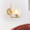 GobekUsa Minimalist Gold Arm Wall Mount Lamp with Glass Ball Shade - Single Bulb Metal Sconce Light