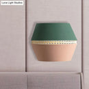 GobekUsa Minimalist Green and Pink Cutout Sconce with Rattan Detail - Wall Mounted Light for Bedroom