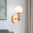 GobekUsa Minimalist Hand-Blown Glass Spherical Wall Sconce with Half-Bulb in Gold - Perfect for Bedrooms