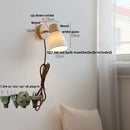 GobekUsa Iron Wood LED Wall Light Fixture Rotate Bedside Lamp Aplique Pared