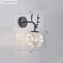 GobekUsa Minimalist LED Bedroom Sconce with Antler and Glass Design - Wall Mount Lamp with Starry String
