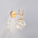 GobekUsa Minimalist LED Bedroom Sconce with Antler and Glass Design - Wall Mount Lamp with Starry String
