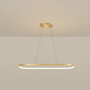 GobekUsa Minimalist LED Gold Plated Pendant Light Fixture for Table - Metal Oblong Design