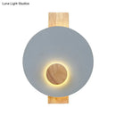 GobekUsa Minimalist LED Metal Disk Wall Light Fixture with Wood Backplate - Black/Grey/White