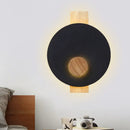 GobekUsa Minimalist LED Metal Disk Wall Light Fixture with Wood Backplate - Black/Grey/White
