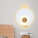 GobekUsa Minimalist LED Metal Disk Wall Light Fixture with Wood Backplate - Black/Grey/White