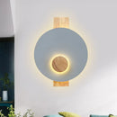 GobekUsa Minimalist LED Metal Disk Wall Light Fixture with Wood Backplate - Black/Grey/White