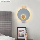 GobekUsa Minimalist LED Metal Disk Wall Light Fixture with Wood Backplate - Black/Grey/White