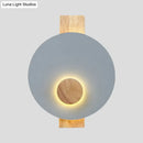 GobekUsa Minimalist LED Metal Disk Wall Light Fixture with Wood Backplate - Black/Grey/White