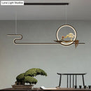 GobekUsa Minimalist Linear Hanging Lamp with Metal Frame, LED Lighting, Monk and Tree Design – Ideal for Study Room and Island Décor
