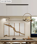 GobekUsa Minimalist Linear Hanging Lamp with Metal Frame, LED Lighting, Monk and Tree Design – Ideal for Study Room and Island Décor