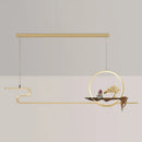 GobekUsa Minimalist Linear Hanging Lamp with Metal Frame, LED Lighting, Monk and Tree Design – Ideal for Study Room and Island Décor
