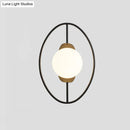 GobekUsa Minimalist Metal Halo Ring Sconce Lighting with Black/Gold Finish, Orb White Glass Shade
