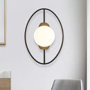 GobekUsa Minimalist Metal Halo Ring Sconce Lighting with Black/Gold Finish, Orb White Glass Shade