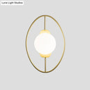 GobekUsa Minimalist Metal Halo Ring Sconce Lighting with Black/Gold Finish, Orb White Glass Shade