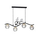 GobekUsa Minimalist Metal Wavy Island Pendant with 4-Light Black Hanging Lamp, Ball Glass Shade, and Bird Deco