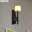 GobekUsa Minimalist Metallic Wall Sconce Light, 1-Light, Black/Flaxen, for Bedroom - 16"/18.5" Cone Wall Mount Lighting