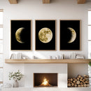 Celestial Moon 3 Piece Wall Decor. Gold Full Moon, Phases by Wall Art Set