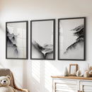 Black White Mountain Landscape Art Set of 3. Calming Nature by Wall Art Set