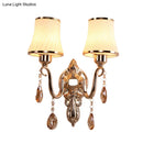GobekUsa Minimalist Opal Glass Brass Wall Sconce with Crystal Accents
