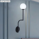 GobekUsa Minimalist Opal Glass Wall Sconce with Long Curved Arm - Single Bulb Lamp in Black/Gold