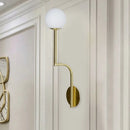 GobekUsa Minimalist Opal Glass Wall Sconce with Long Curved Arm - Single Bulb Lamp in Black/Gold