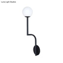 GobekUsa Minimalist Opal Glass Wall Sconce with Long Curved Arm - Single Bulb Lamp in Black/Gold