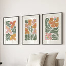 Abstract Botanical Set of 3 Prints. Retro Flower Gallery Art by Wall Art Set