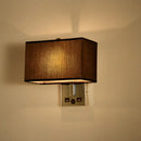 GobekUsa Minimalist Rectangle Wall Light Kit with USB Port - Single-Bulb Beige/Black/White Fabric Lamp