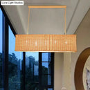 GobekUsa Minimalist Rectangular Rattan Restaurant Hanging Lamp with 3 Heads - Wood Island Chandelier Light