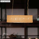 GobekUsa Minimalist Rectangular Rattan Restaurant Hanging Lamp with 3 Heads - Wood Island Chandelier Light
