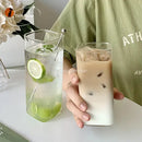 Minimalist square glass juice cup kitchen drinkware by Decorbites
