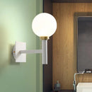 GobekUsa Minimalist Metal-Armed Wall Lamp with Opal Glass Shade - White Sconce Light Fixture (1 Bulb)