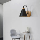 GobekUsa Minimalist Conical Wall Sconce with Metal Shade and Gooseneck Arm, Black/White, 6" Width