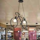 GobekUsa Minimalist City Bike Pendant Light for Kids Room - 2-Light Iron Suspension with Open Bulb Design