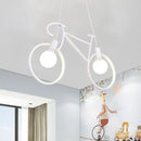 GobekUsa Minimalist City Bike Pendant Light for Kids Room - 2-Light Iron Suspension with Open Bulb Design