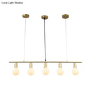 GobekUsa Contemporary Linear Metal Island Lighting with 5 Bulbs - White/Gold Finish Ceiling Lamp for Dining Room